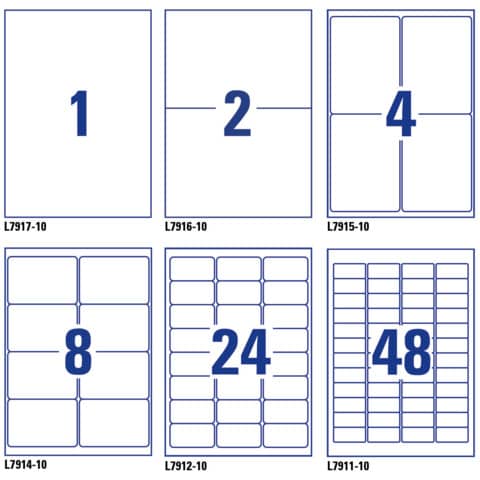 Etichette in polietilene bianco Avery 1 et./foglio Laser - 210x297 mm conf. 10 fogli - L7917-10